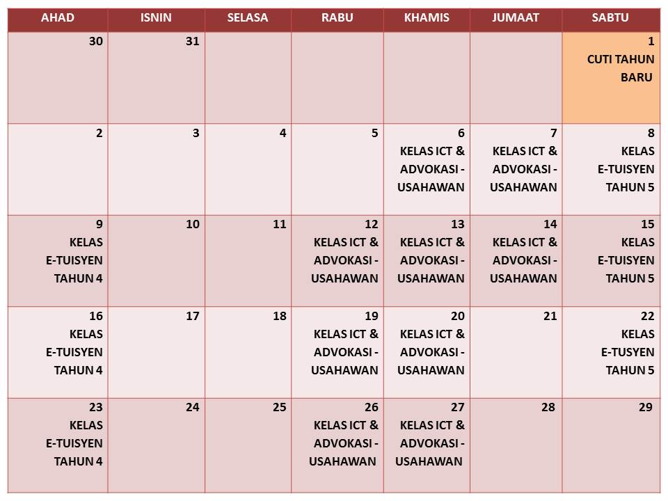 Jadual Januari 2022 Nadi Felda Bukit Damar